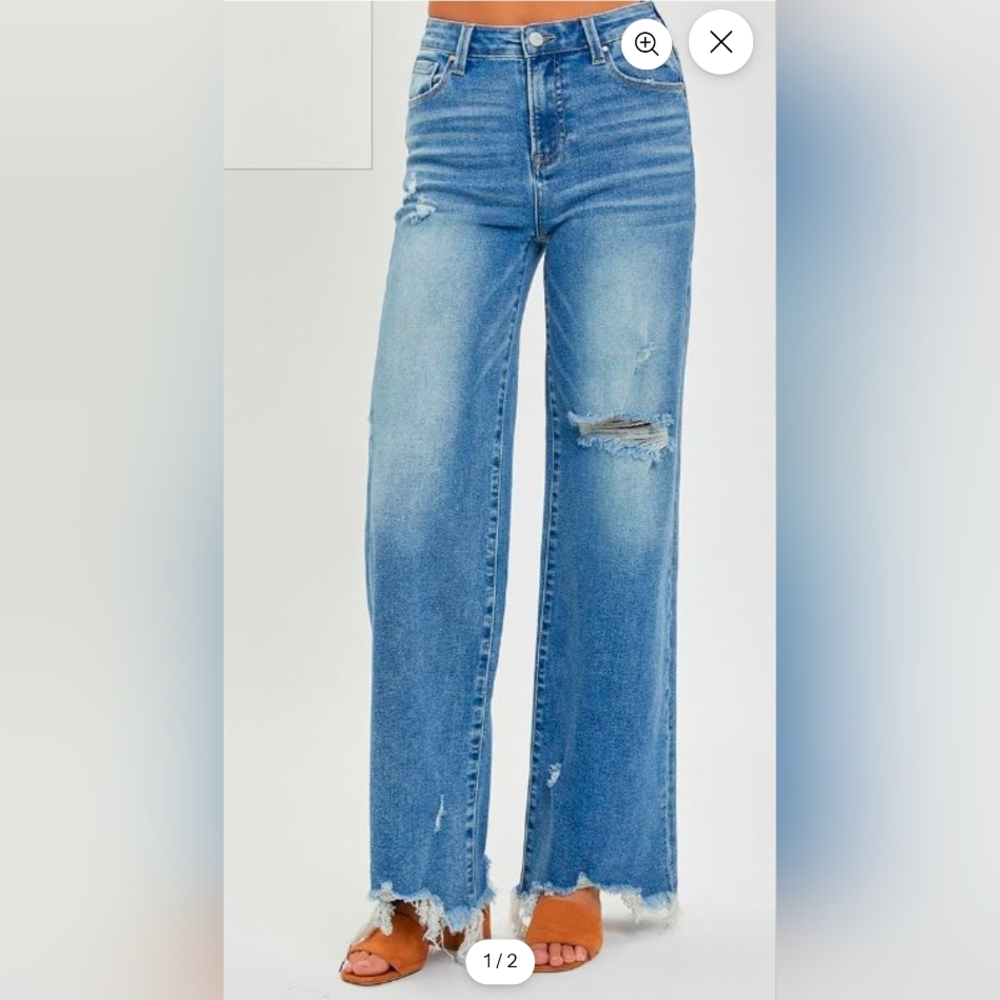 RISEN High-Rise Wide-leg Frayed Jeans | Size 5/27